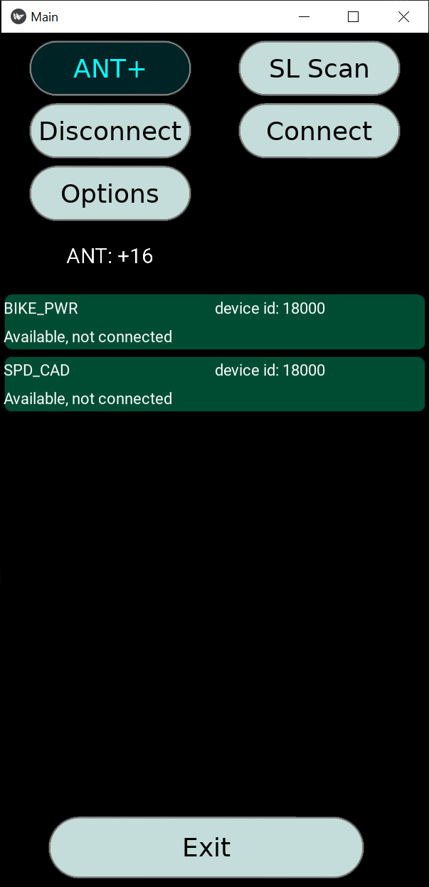 Nimbus ANT+ scan screen