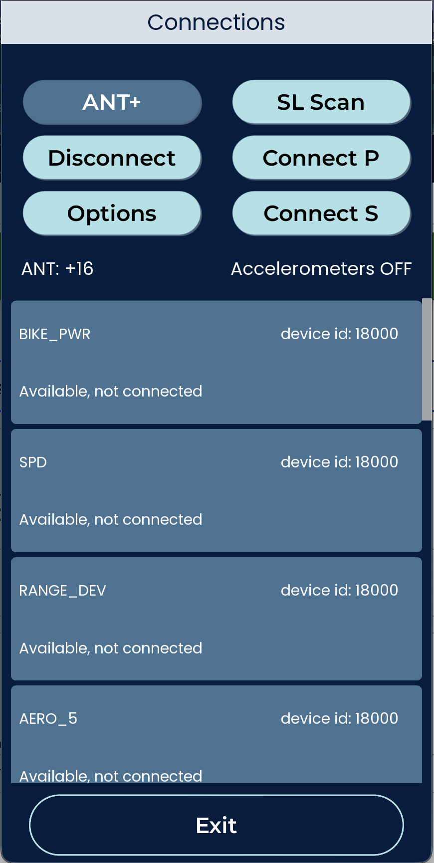 Nimbus ANT+ scan screen