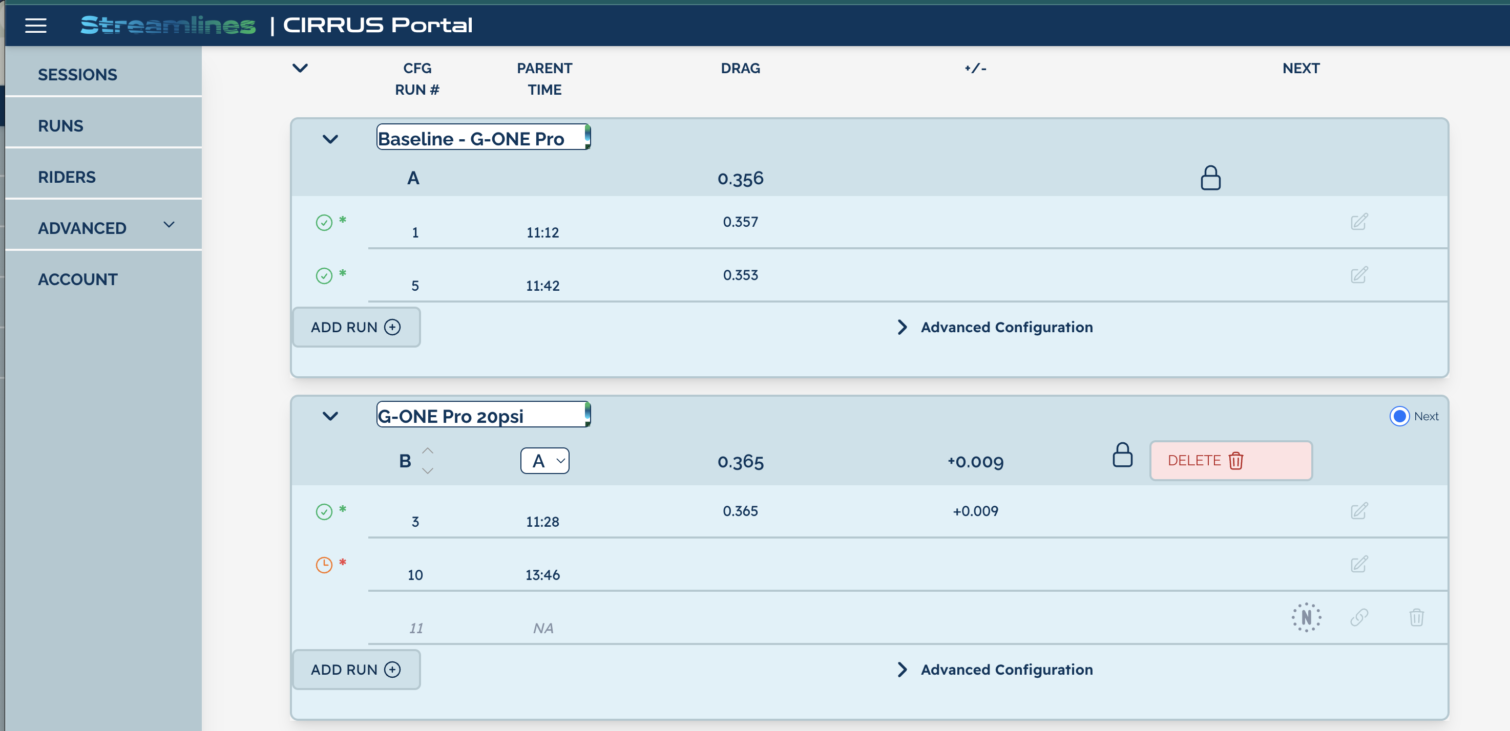 Portal configurations screen